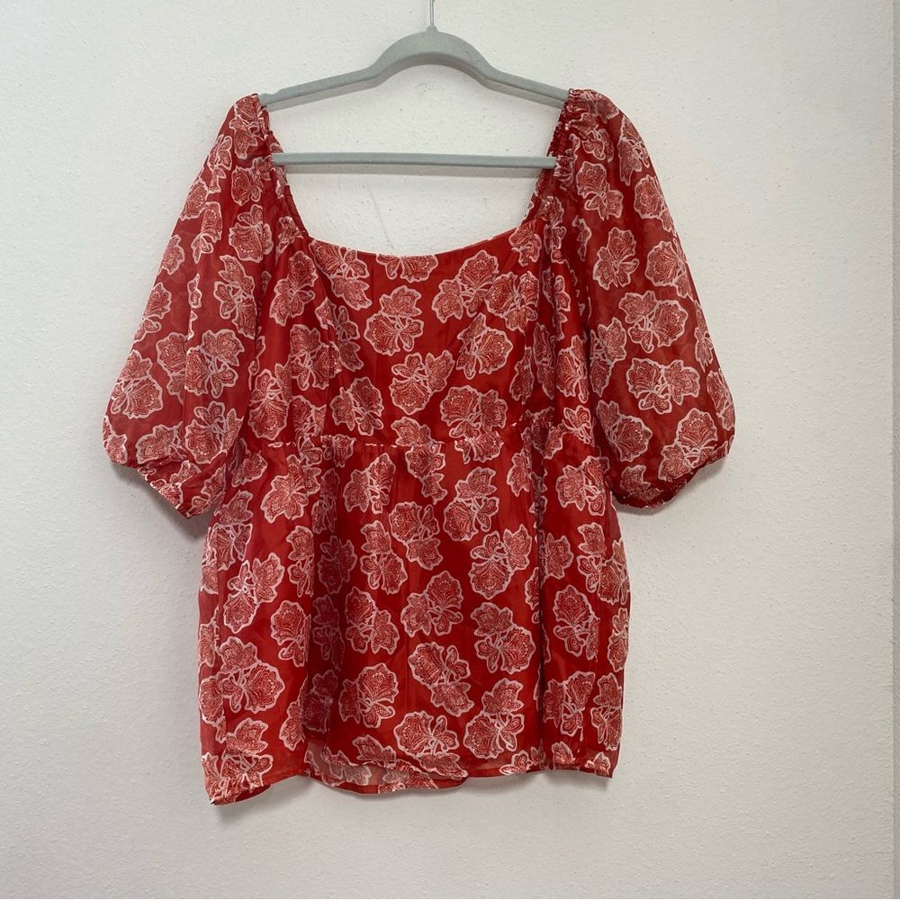 Cato Womens Floral Babydoll Square Neck Blouse Size XL NWT Fairy Garden Coquette